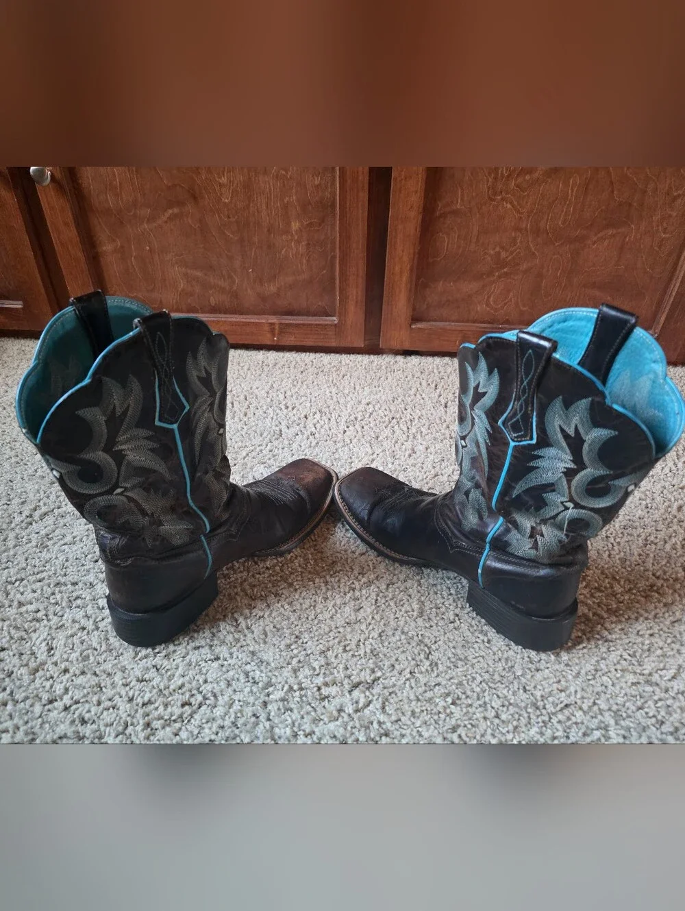 Ariat 10008017 Western Brown Turquoise Leather Boots Square Toe Women's 10B